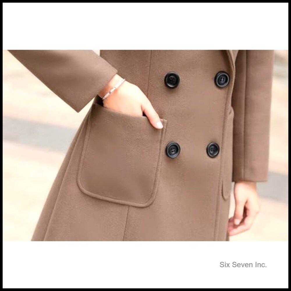 Wool Blend Double Breasted Overcoat with Notched Collar and Belted Back - Picture 4 of 6